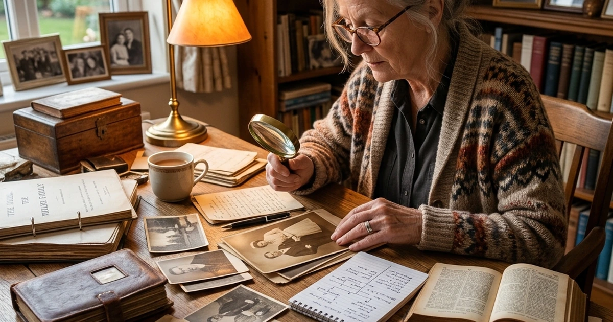 Person creating a family medical history chart with incomplete biological family information