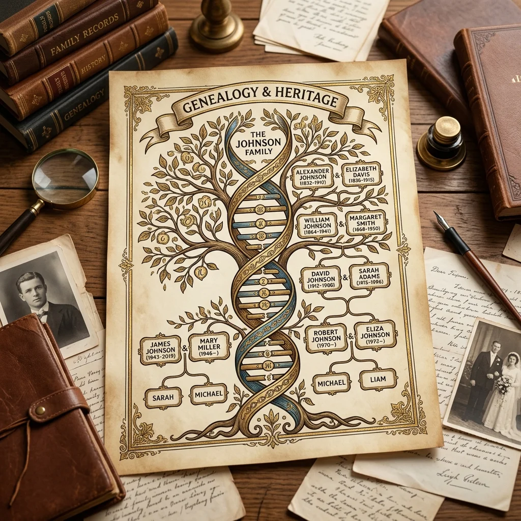 Family tree showing how many generations ancestry DNA can trace