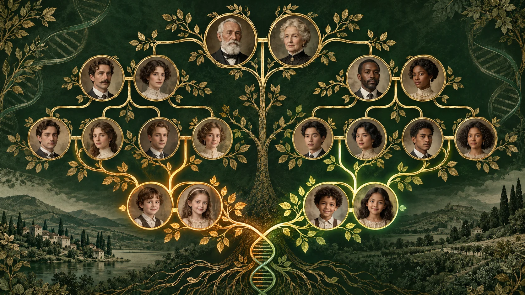 Multigenerational family tree showing second cousin and removed relationships